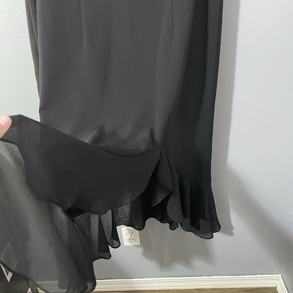 Vtg‎ Black Midi Dress Asymmetrical Sheer Ruffle 18W USA 90s Grunge Goth Y2K